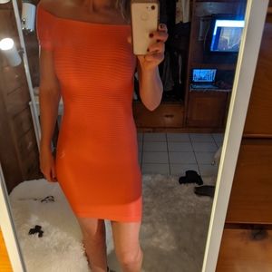 Bebe bodycon neon coral dress